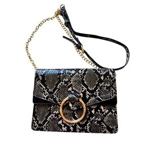 Urban Expressions Vegan Snakeskin Crossbody Bag Grey Black Gold Ring Detail
